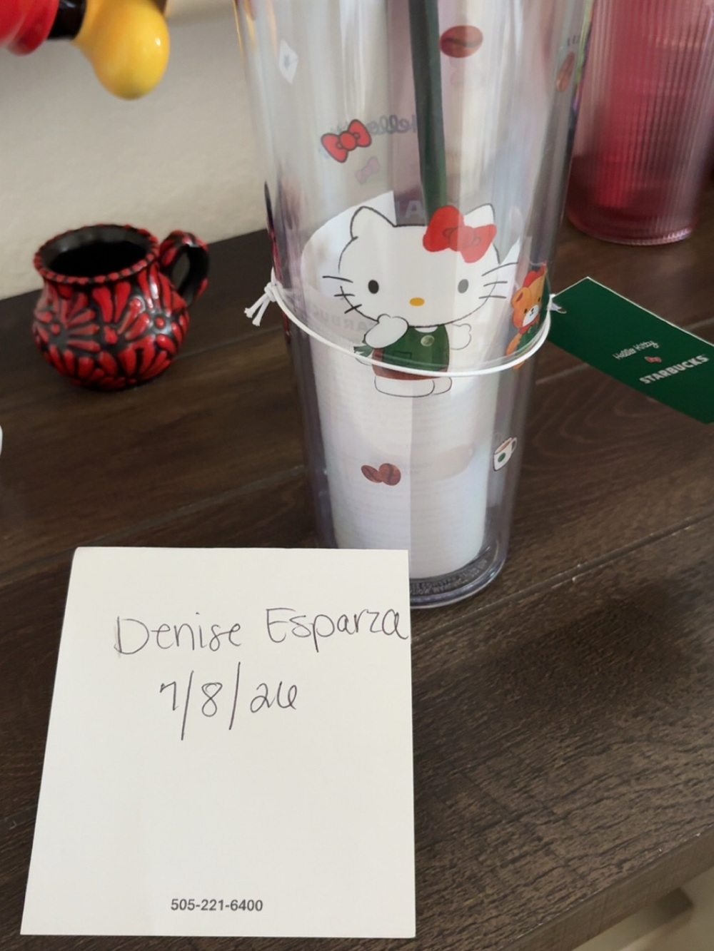 Hello Kitty Clear Tumbler with Red Bow and Green Outfit